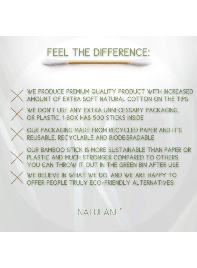 NATULANE Premium 500 Biodegradable Bamboo Cotton Swabs | Compostable Wooden Ear Sticks | Zero Waste Disposable Products | Plastic Free Makeup Swab | Safety Organic Buds for Eye Cleaning | Eco Friendly Utensils - Image 5